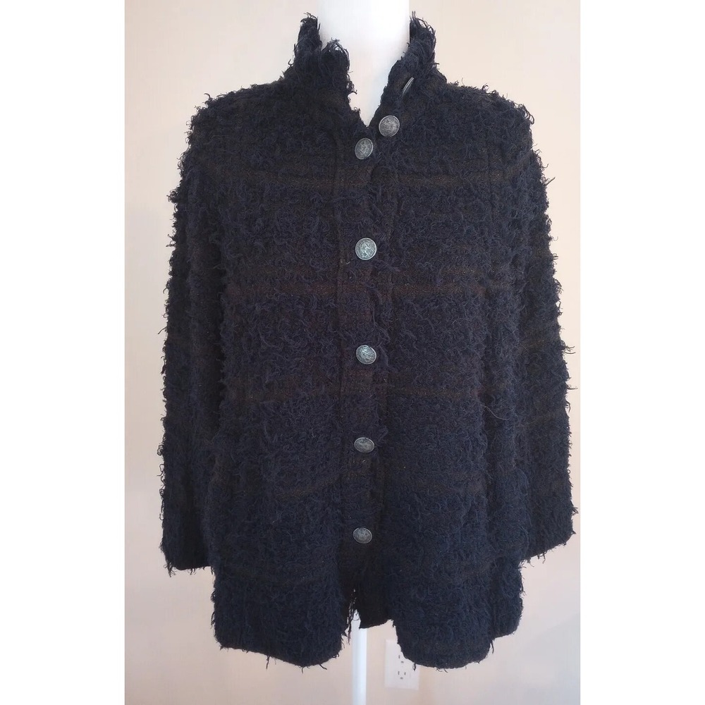 Free People Ladies Shaggy Sweater Jacket/Textured Buttons Navy S/P VGUC